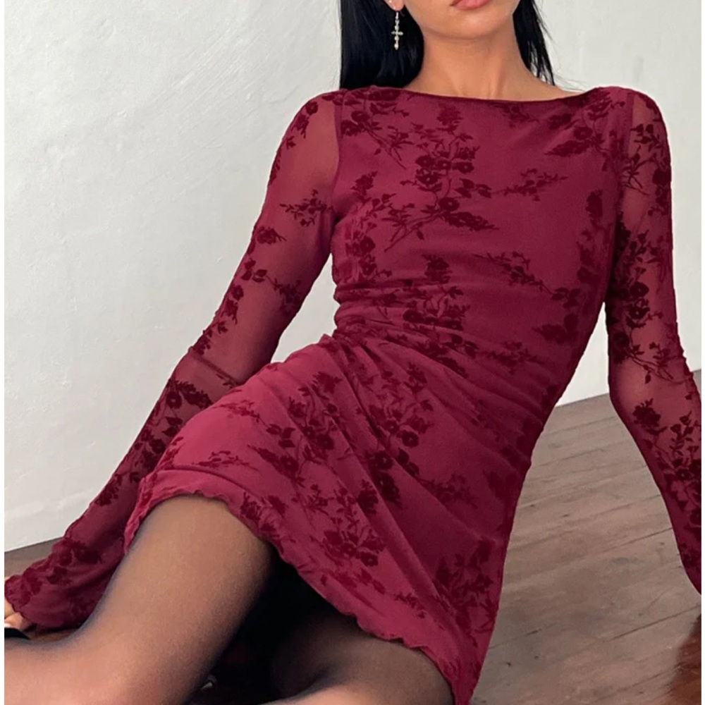 Motel Rocks Red Ruched Long Sleeve Dress